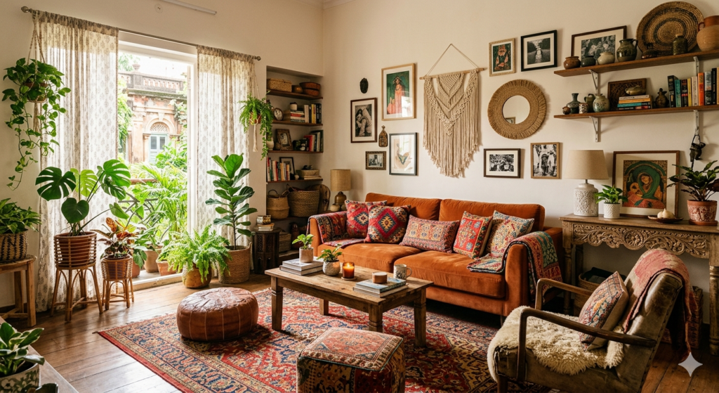 bohemian interior design 2026 modern boho living room