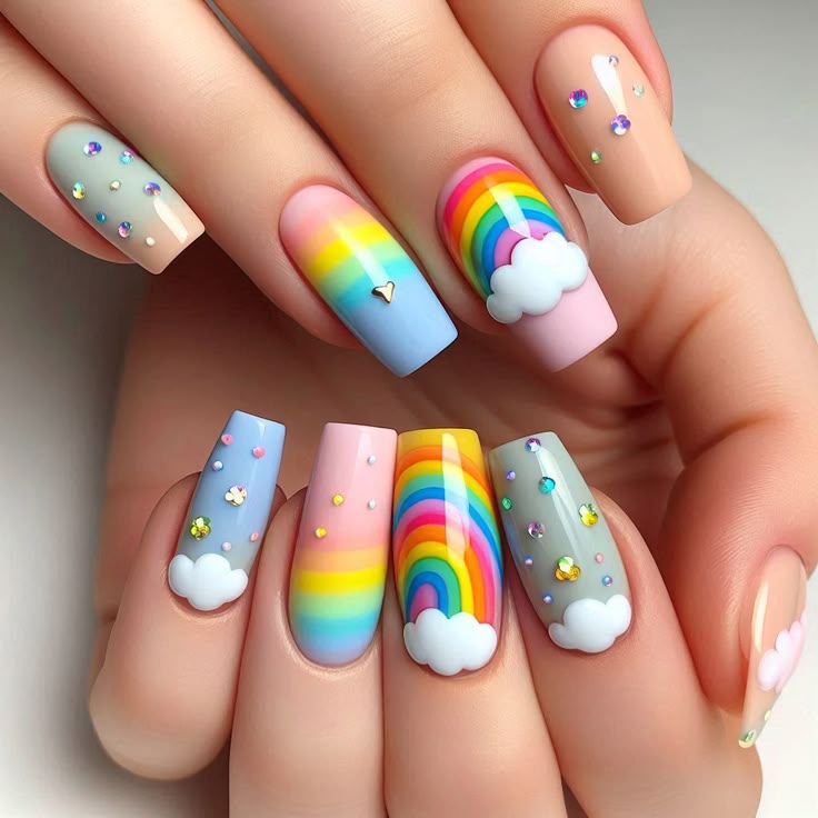 colorful nail designs 2026 rainbow french tip nails