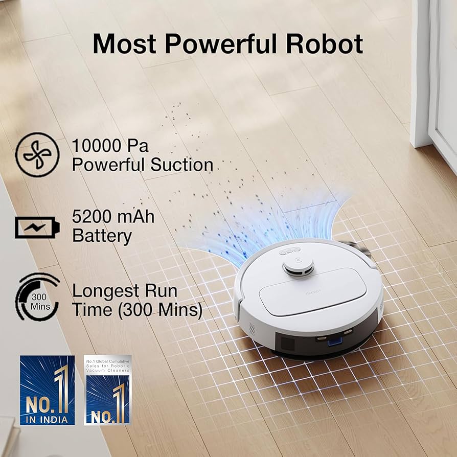 Home Automation Through Future Smart Home Technology Robotic vacuum cleaner cleaning wooden floor autonomously