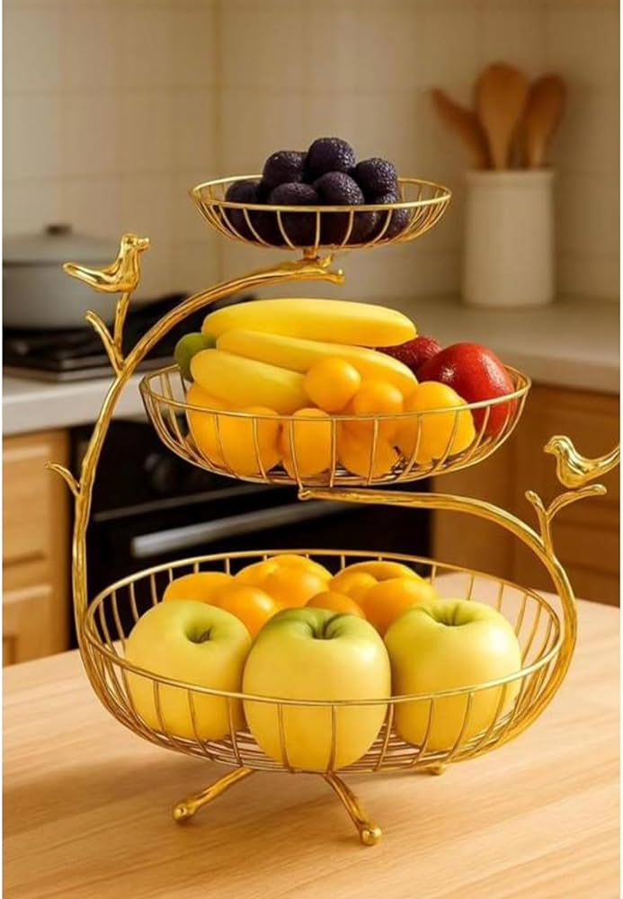 tiered fruit baskets for kitchen countertop storage