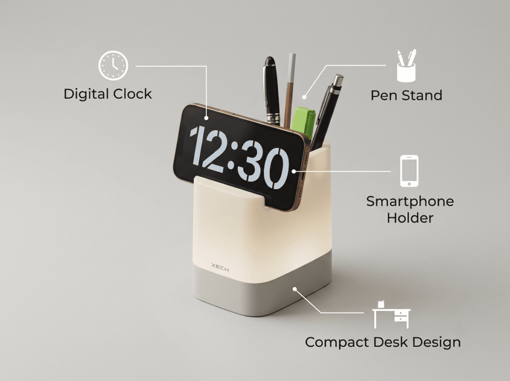 Xech Digital Clock with Pen Stand